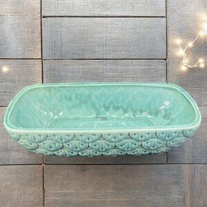 McCoy Turquoise Green Scalloped Fish Scale Art Deco Pottery Planter USA 12inch